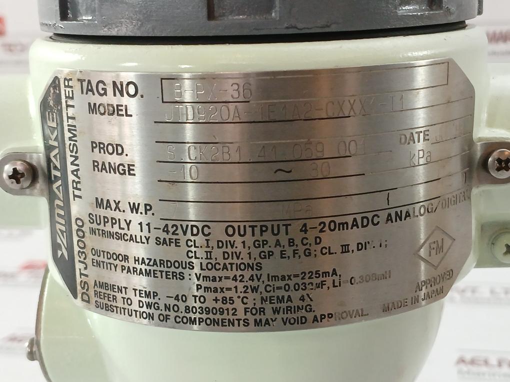 Yamatake-Honeywell-Pressure-Transmitter-11-42vdc-Dstj3000-Jtd920a-1e1a2-Cxxx1-T1-8