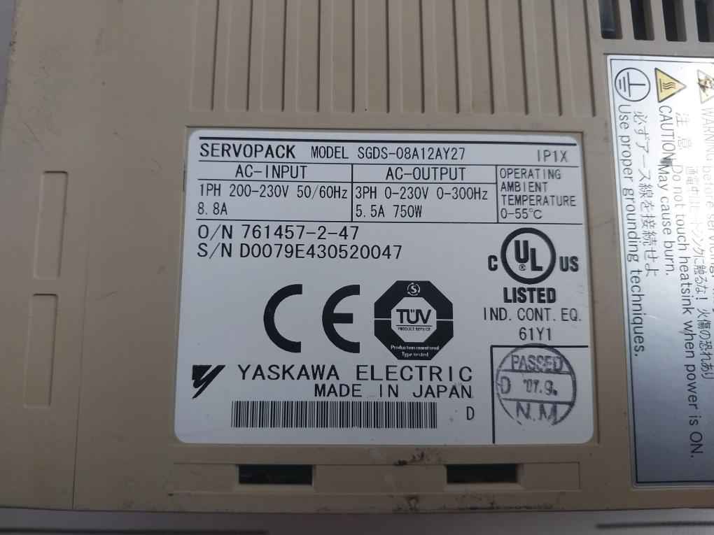 Yaskawa Electric Sgds-08A12Ay27 Servopack Servo Amplifier Drive 200-230V 8.8A