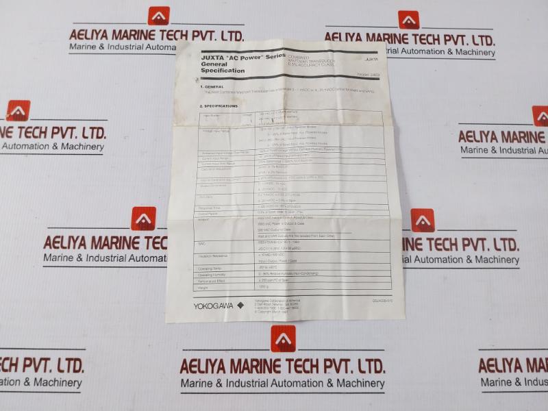 Yokogawa Input-120V Power Transducer 246943-540-afb-0-0-m