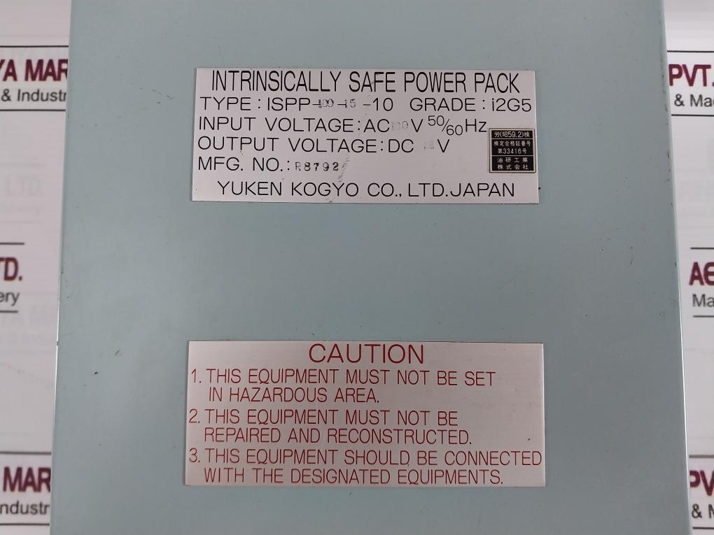Yuken Kogyo Ispp-100-15-10 Intrinsically Safe Power Pack R8792 Ac100V 50/60Hz