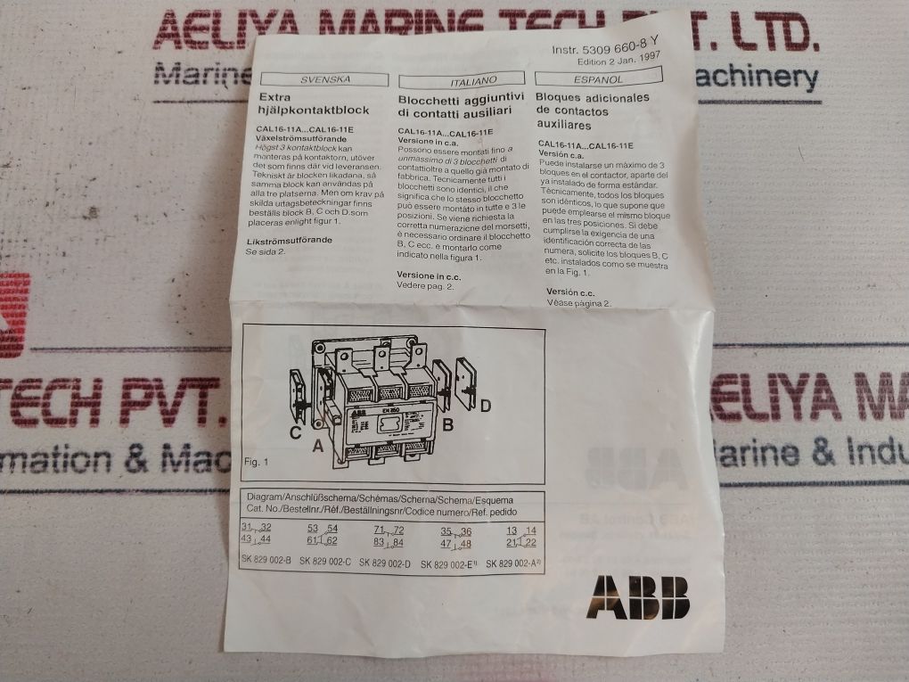 Abb Cal16-11B Auxiliary Contact Sk 829 002-b 10A 600V Ac Gjd8290020R0200