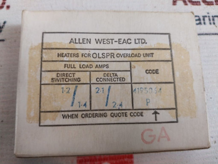 Pack of 3X Allen West-Eac Heaters for OLSPR Overload Unit 4195064 P