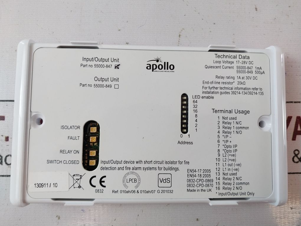 Apollo 55000-847 Apo Input/Output Unit With Isolator 17-28V Dc 0832-cpd-0869