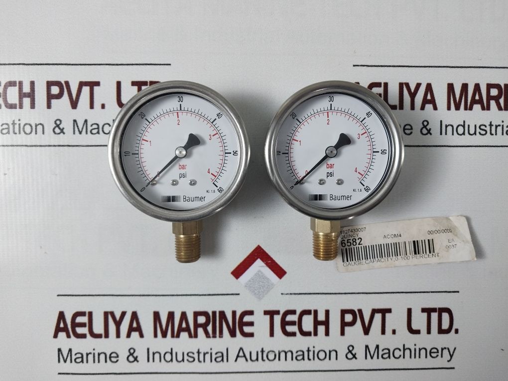 Baumer Kl. 1.6 Pressure Gauge 0 To 60 Psi , 0 To 4 Bar