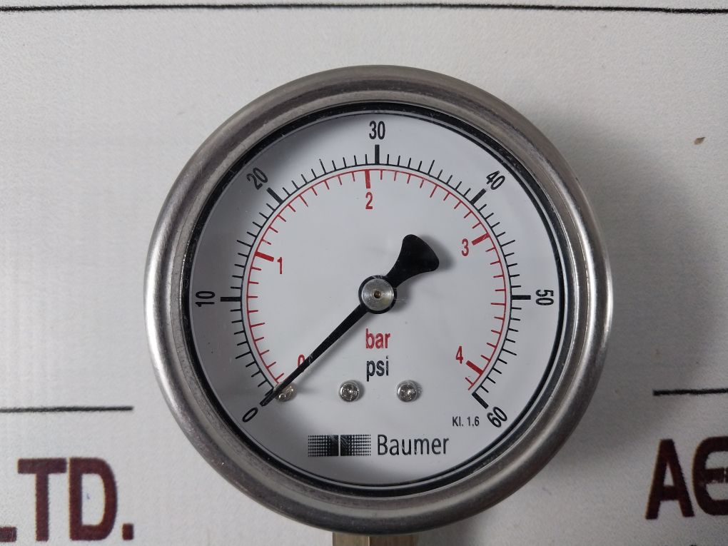 Baumer Kl. 1.6 Pressure Gauge 0 To 60 Psi , 0 To 4 Bar