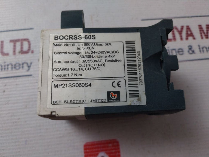 Bch Electric Bocrss-60S Motor Protection Relay 24-240Vac/Dc 50/60 Hz Vj16263
