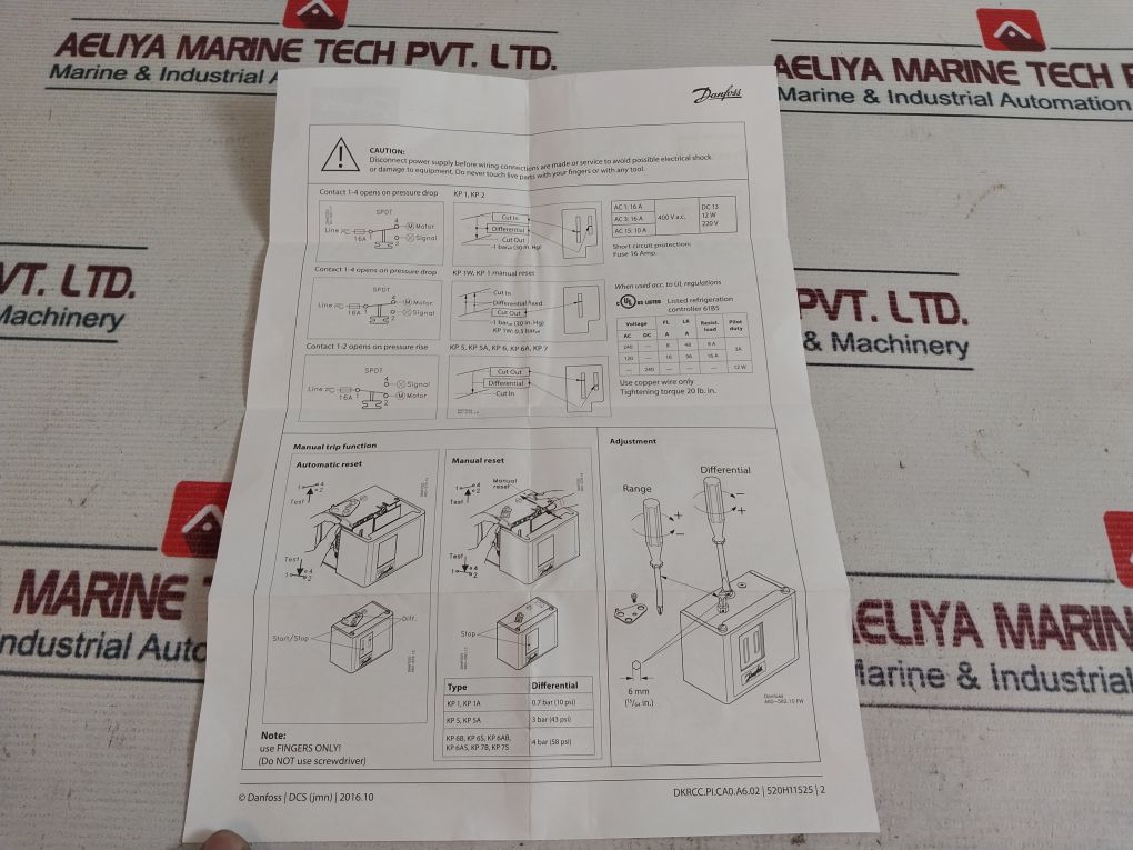 Danfoss Kp2 Pressure Switch 0.5-1.5 Bar 7-20 Psi
