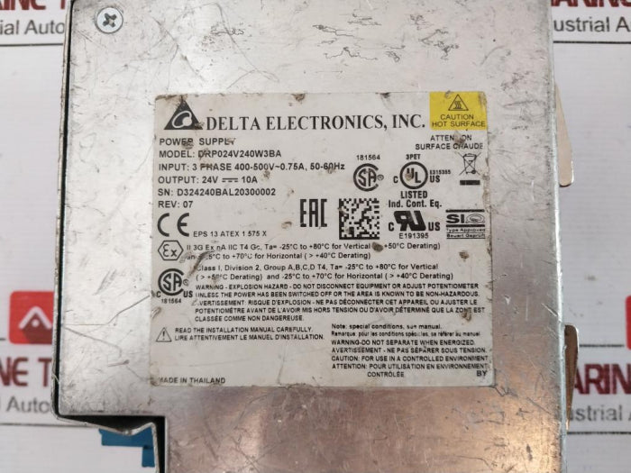 Delta Drp024v240w3ba 3 Phase 500v Power Supply 24v---10a Rev: 07