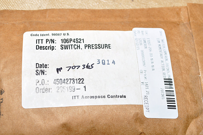 Itt aerospace controls 106p4s21 pressure switch
