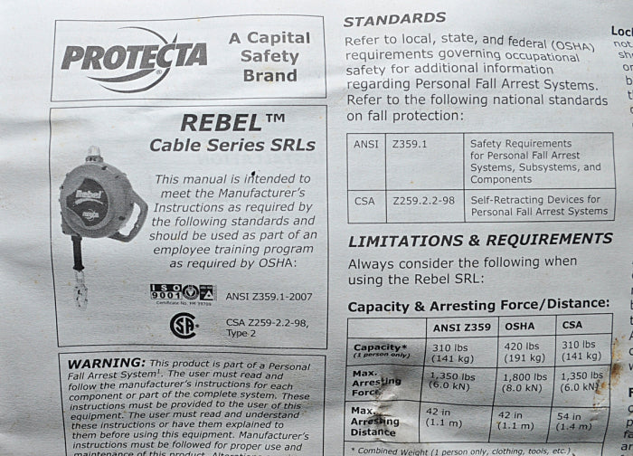 Rebel 3590670 self-retracting lifeline