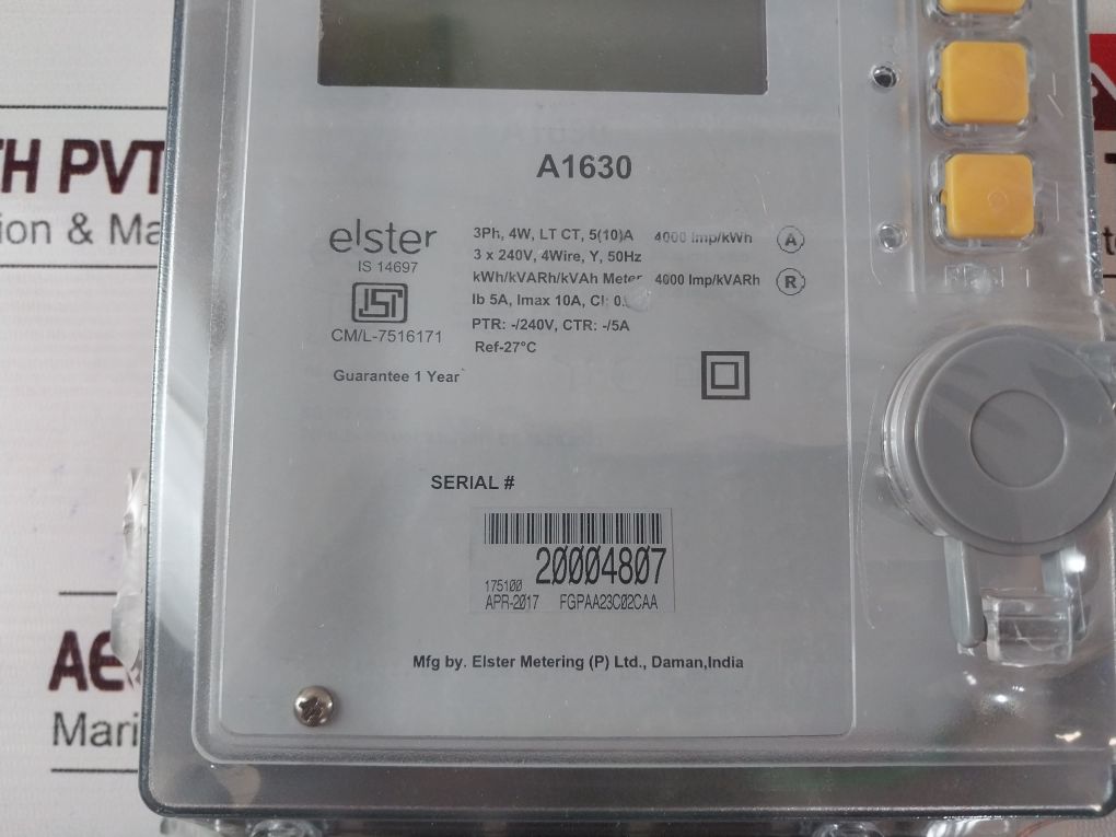 Elster A1630 Digital Kwh/Kvarh/Kvah Meter 3Ph, 4W, Lt Ct, 5(10)A, Fgpaa23C02Caa