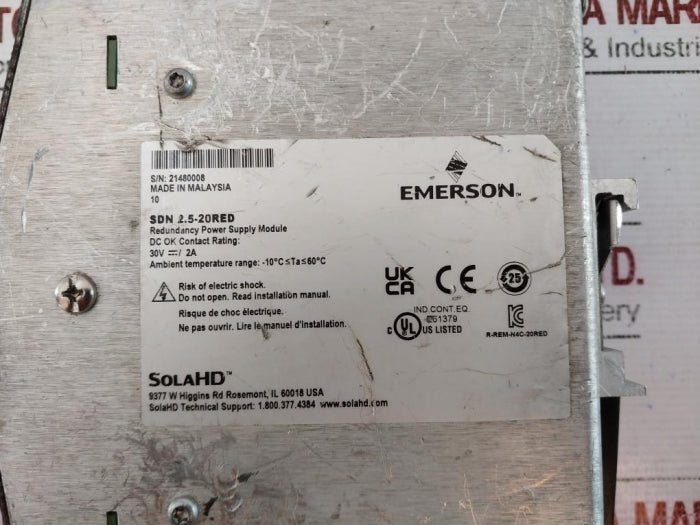 Emerson Sdn 2.5-20red Redundancy Power Supply Module, 24vdc 20a E61379