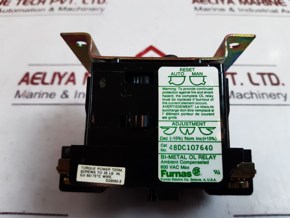 Furnas 48Dc107640 Bi-metal Ol Relay 600 Vac