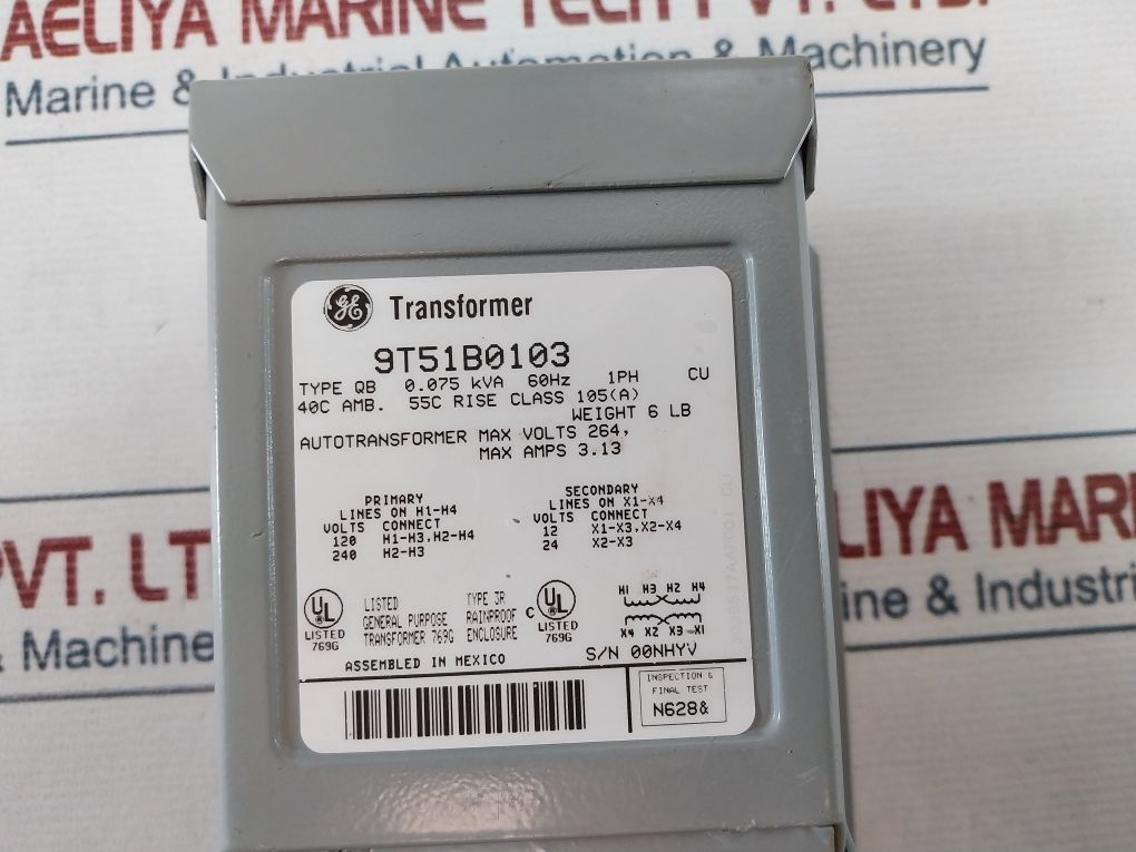 General Electric 9t51b0103 General Purpose Transformer 0.075 Kva