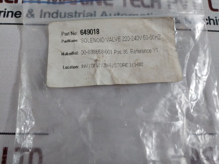 Hobart 00-883658-001 Solenoid Valve 220/240V-7W 50/60Hz