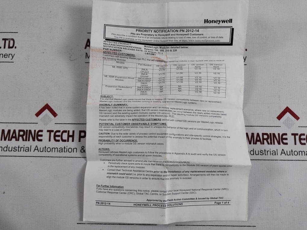 Honeywell 2Mlr-dbst Plc Expansion Module 47220005Hw (V2.40)