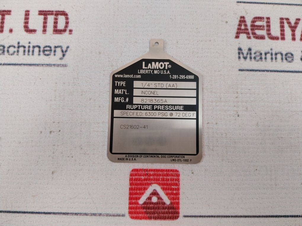 Lot Of 3X Lamot 1/4" Std (Aa) Rupture Pressure Disk Cs21602-41 6300 Psi