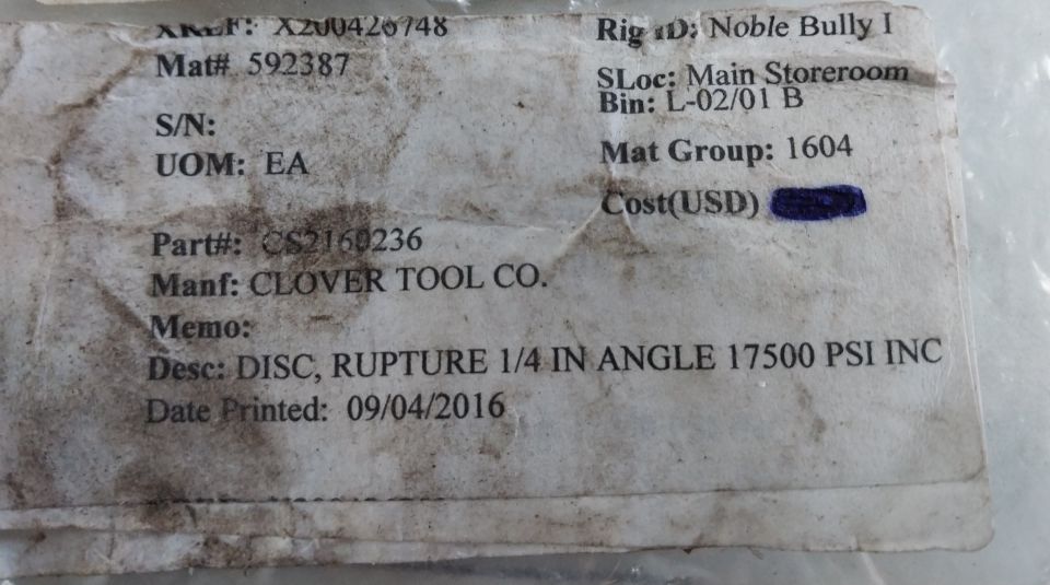 Lot of 5X Lamot 1/4" std (aa) Rupture Pressure Disc 8272046a 17500PSI Inc