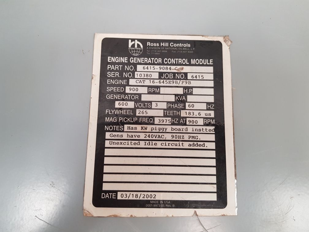 National Oilwell Eg-iiip Engine Generator Control Module 600V 3 Phase 60Hz Rev.B