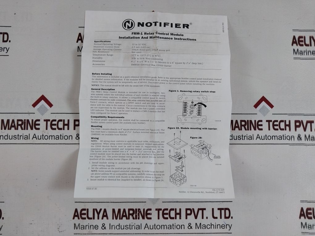 Notifier Frm-1 Relay Control Module 6.5 Ma 32°F To 120°F 15 To 32 Vdc