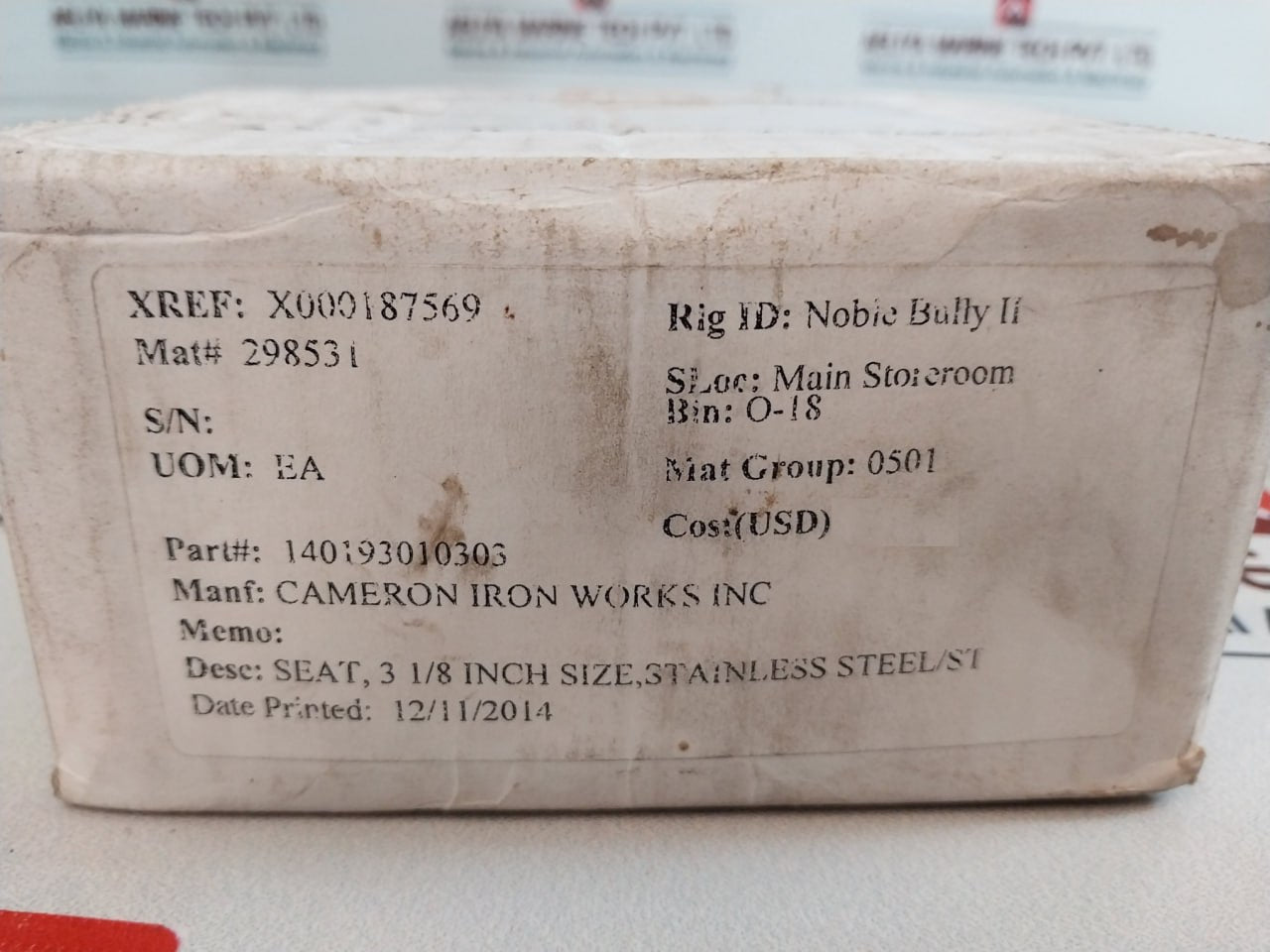 Cameron 140193-01-03-03 Seat Valve 3 1/8 Inch Size