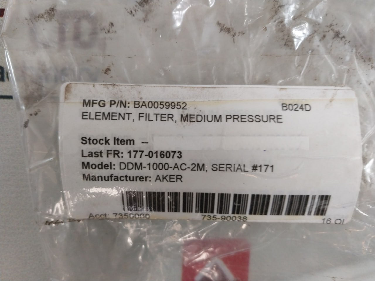 Mhwirth P/ac-d Ba0059952 Medium Pressure Oil Filter Element Ddm-1000-ac-2m