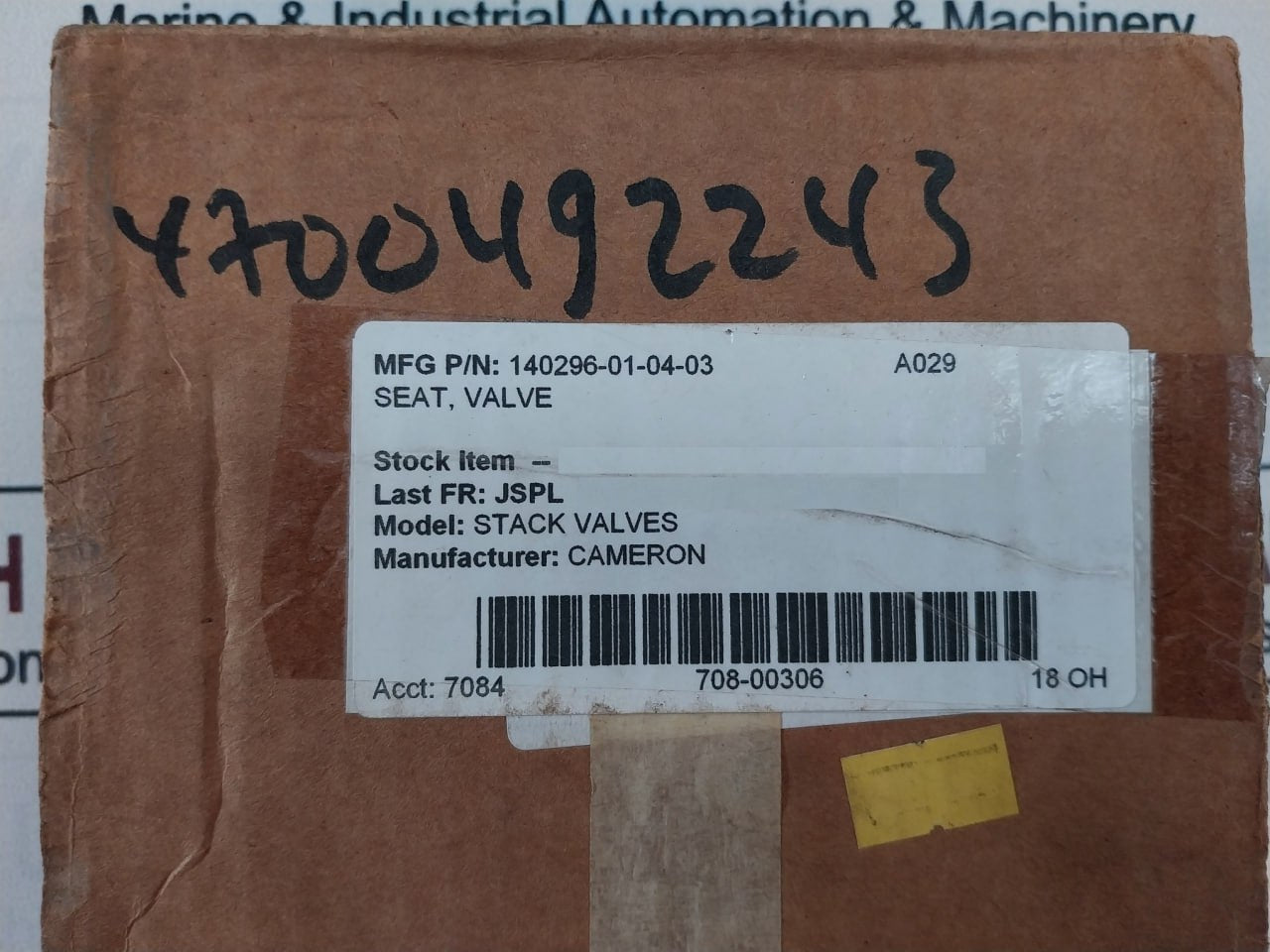 Cameron 140296-01-04-03 Valve Seat REV 01 Hn B16337