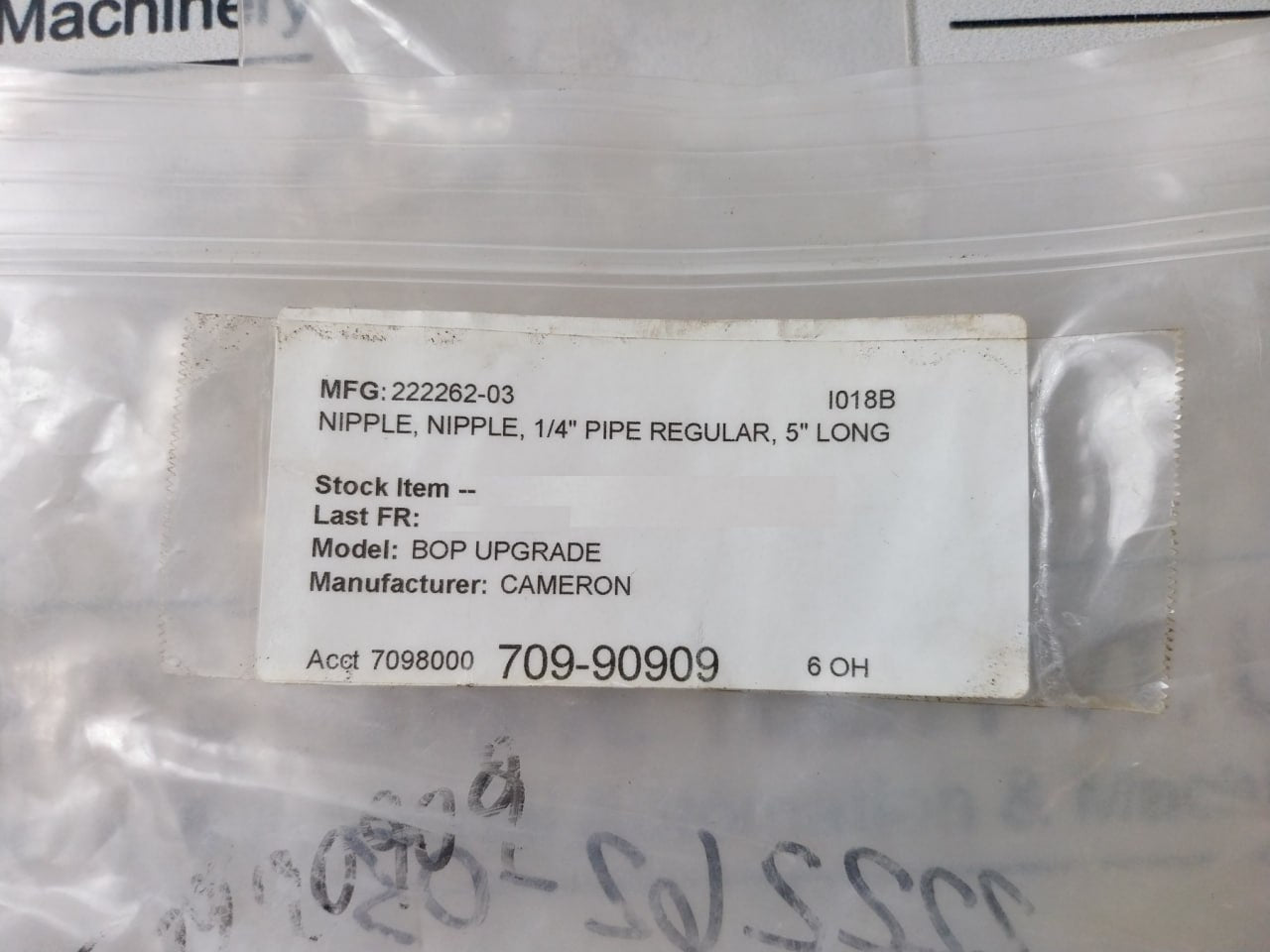 Lot of 6X CAMERON A/SA312 Nipple, 1/4" Pipe Regular, 5" Long 222262-03