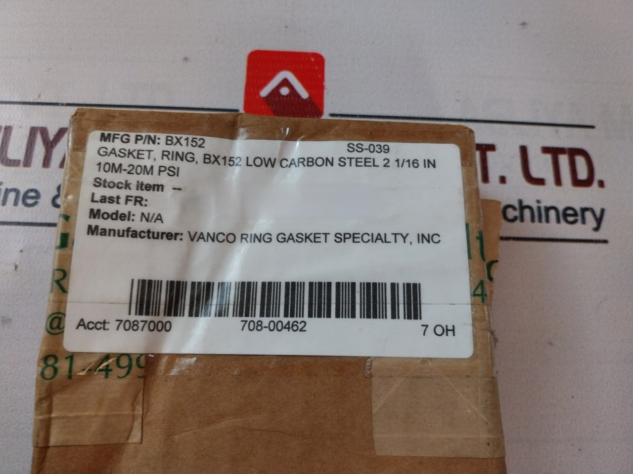Lot of 5X Vanco BX152-D-C1-4 Gasket Ring BX152 Low Carbon Steel 10M-20M PSI
