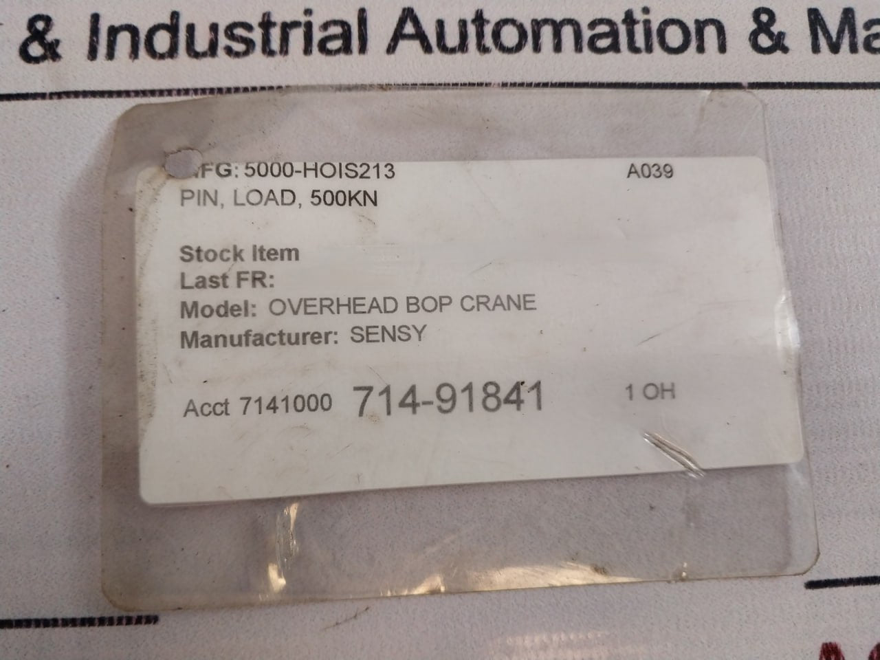 Sensy 500Kn Load Pin 5000-hois213 7141000 714-91841 1Oh