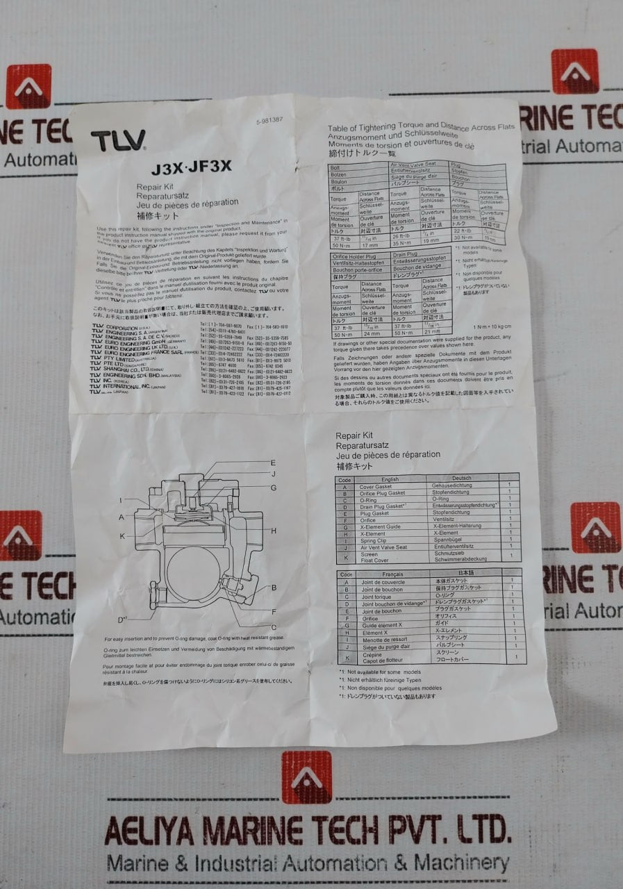 Tlv J(F) 3X 5 Jf3X Steam Trap Repair Kit