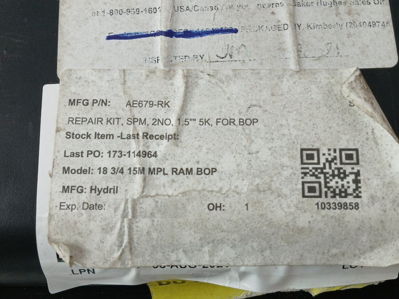 Hydril Ae679-rk Spm Valve Repair Kit 1.5" 5K For Ram Bop Rev D 10339858