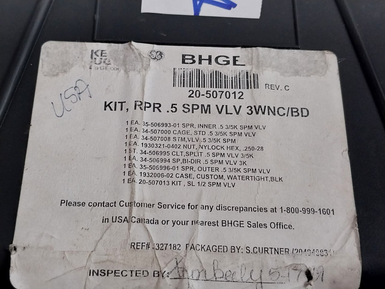 General Electric 20-507012 Repair Kit For 1/2" Spm Bi-directional Valve Rev C