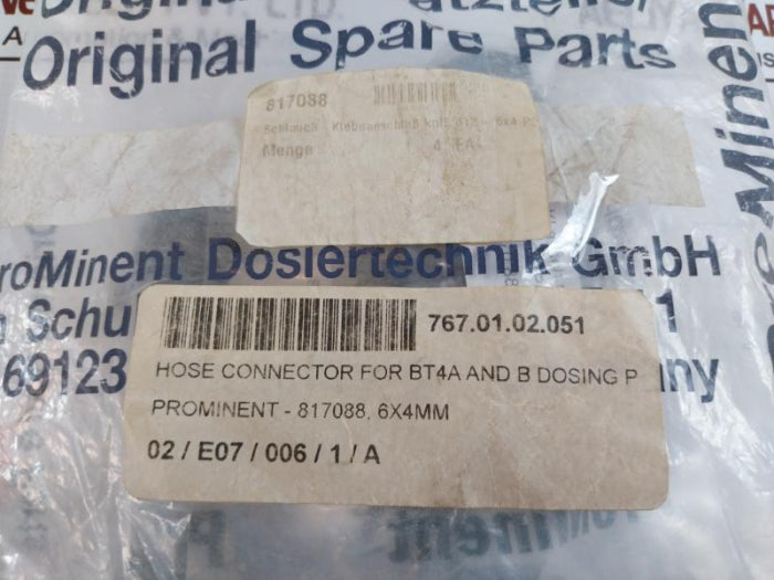 Prominent 817088 Hose Connector For Bt4 A And B Dosing 6X4Mm Set
