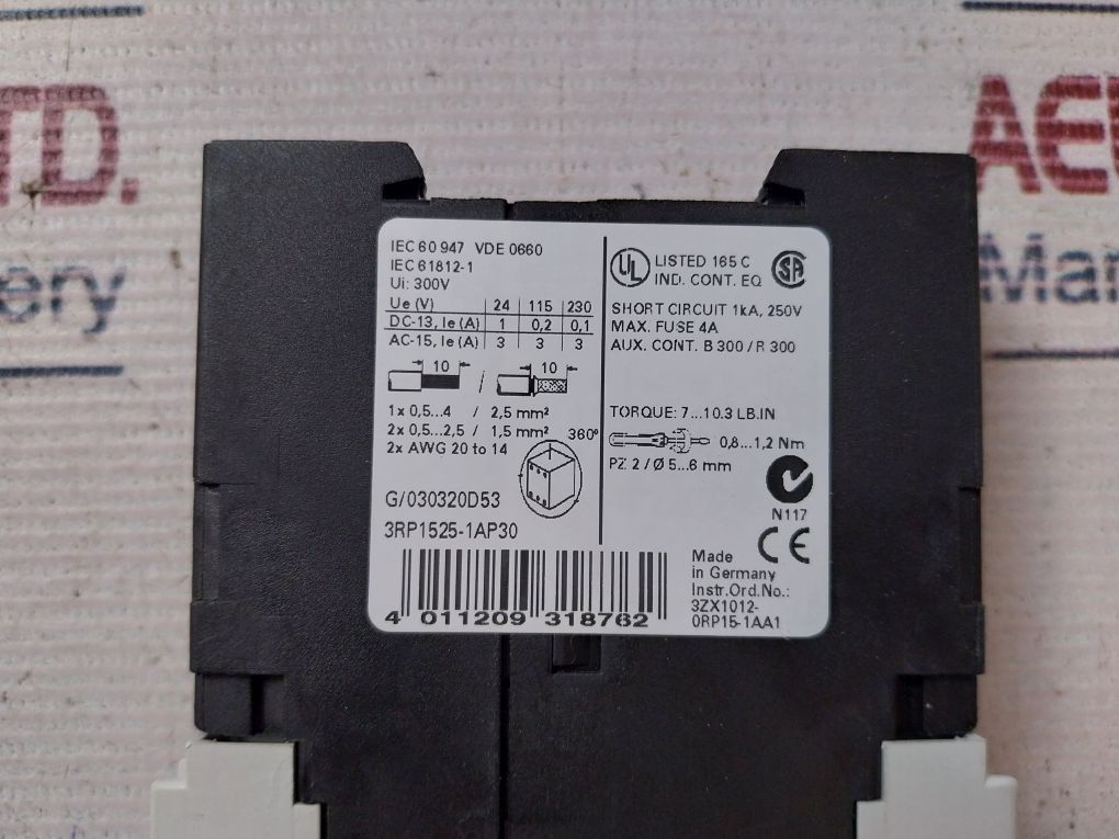 Siemens 3Rp1525-1Ap30 Time Relay On Delay 200-240V Ac