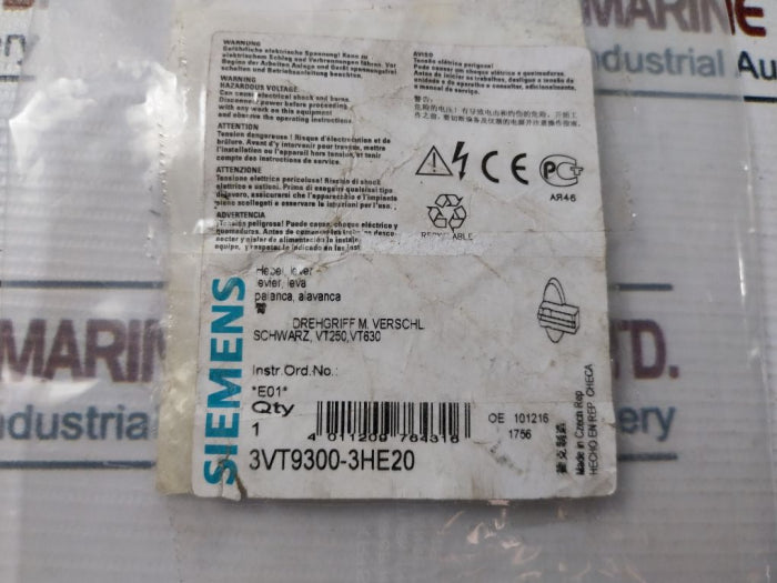 Siemens 3Vt9300-3He20 Black Rotary Handle With Lock