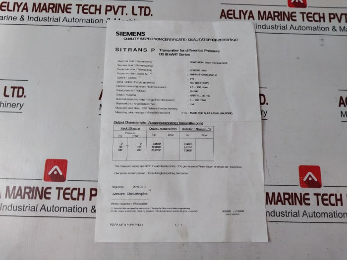 Siemens Sitrans P 7Mf4433-1Da02-2Ab1 Transmitter