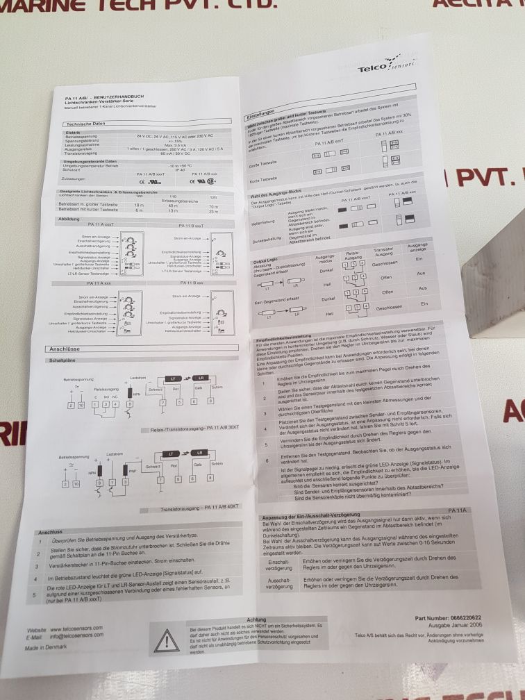Telco Pa 11 A 303T Photoelectric Amplifier - Aeliya Marine Tech