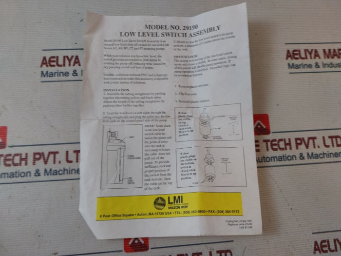 Thomas Products 4200 Level Switch Assembly Set 50-240V Ac Pilot Duty 20V.A 29190