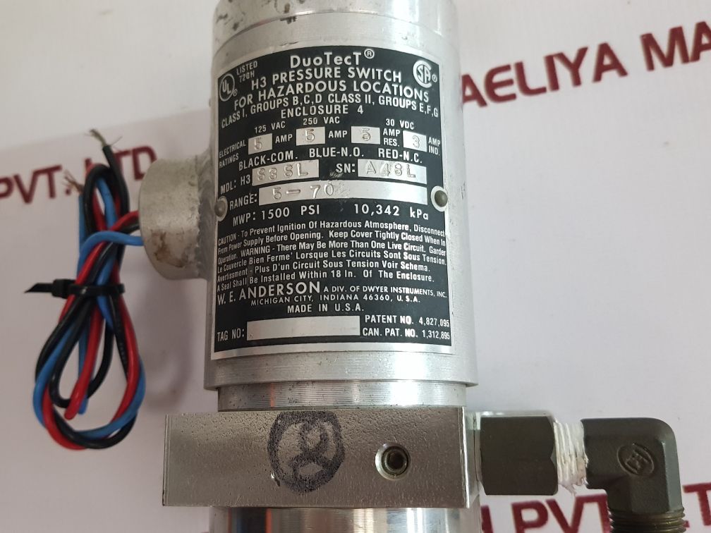 W.E. Anderson H3 S3Sl Pressure Switch 250Vac 5Amp