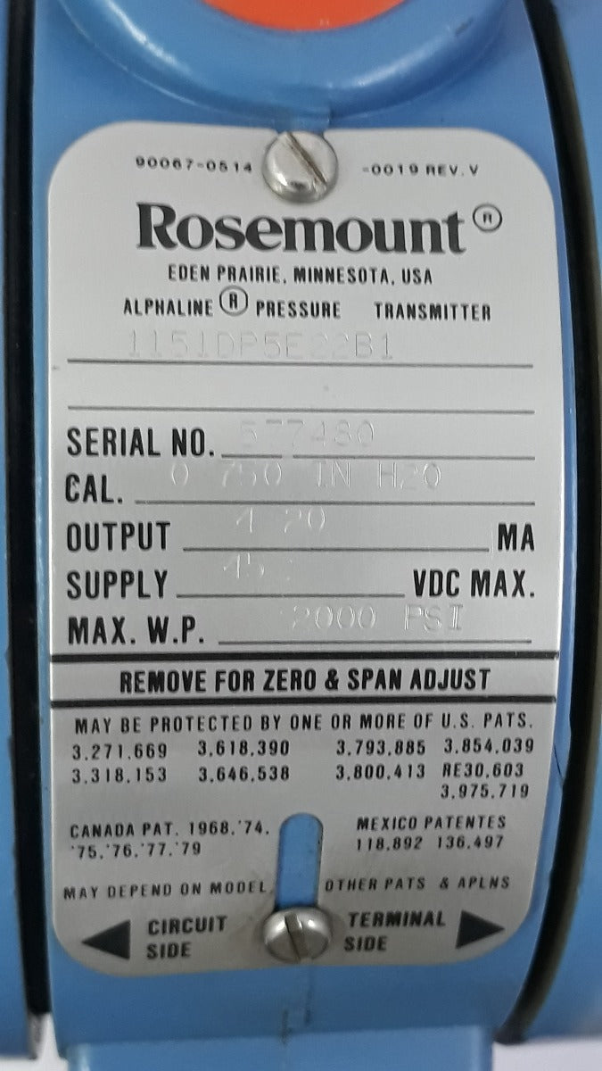 Rosemount 1151dp5e22b1 pressure transmitter 2000psi