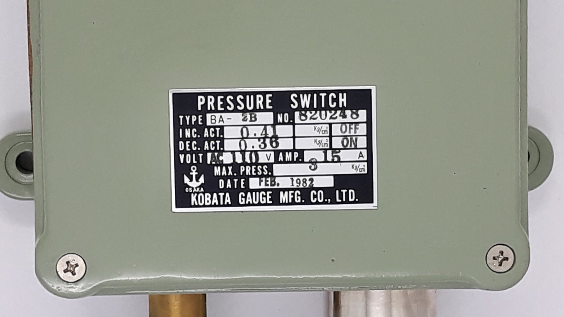 Kobata ba-2b pressure switch 110v 15a