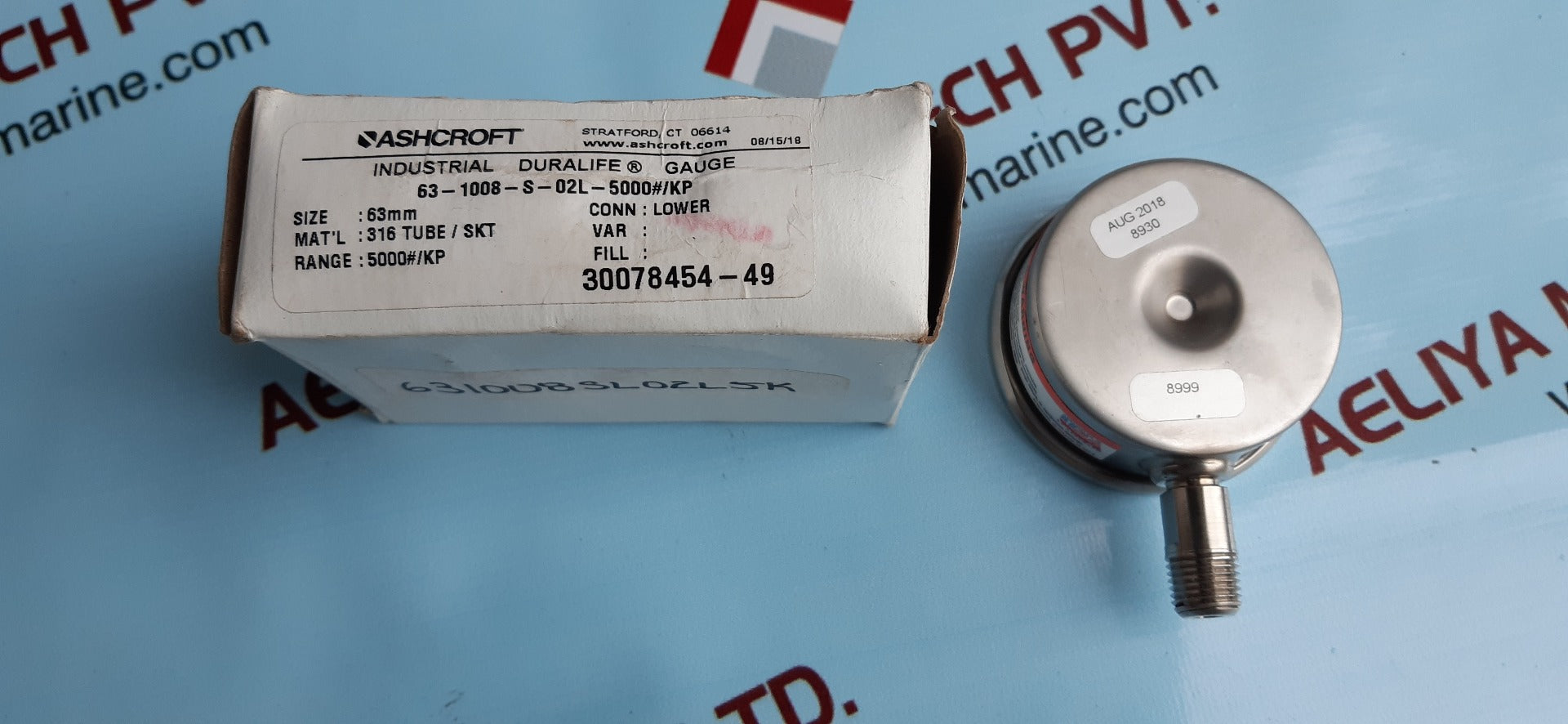Ashcroft 63-1008-s-02l-5000# industrial duralife gauge 0 to 5000 psi