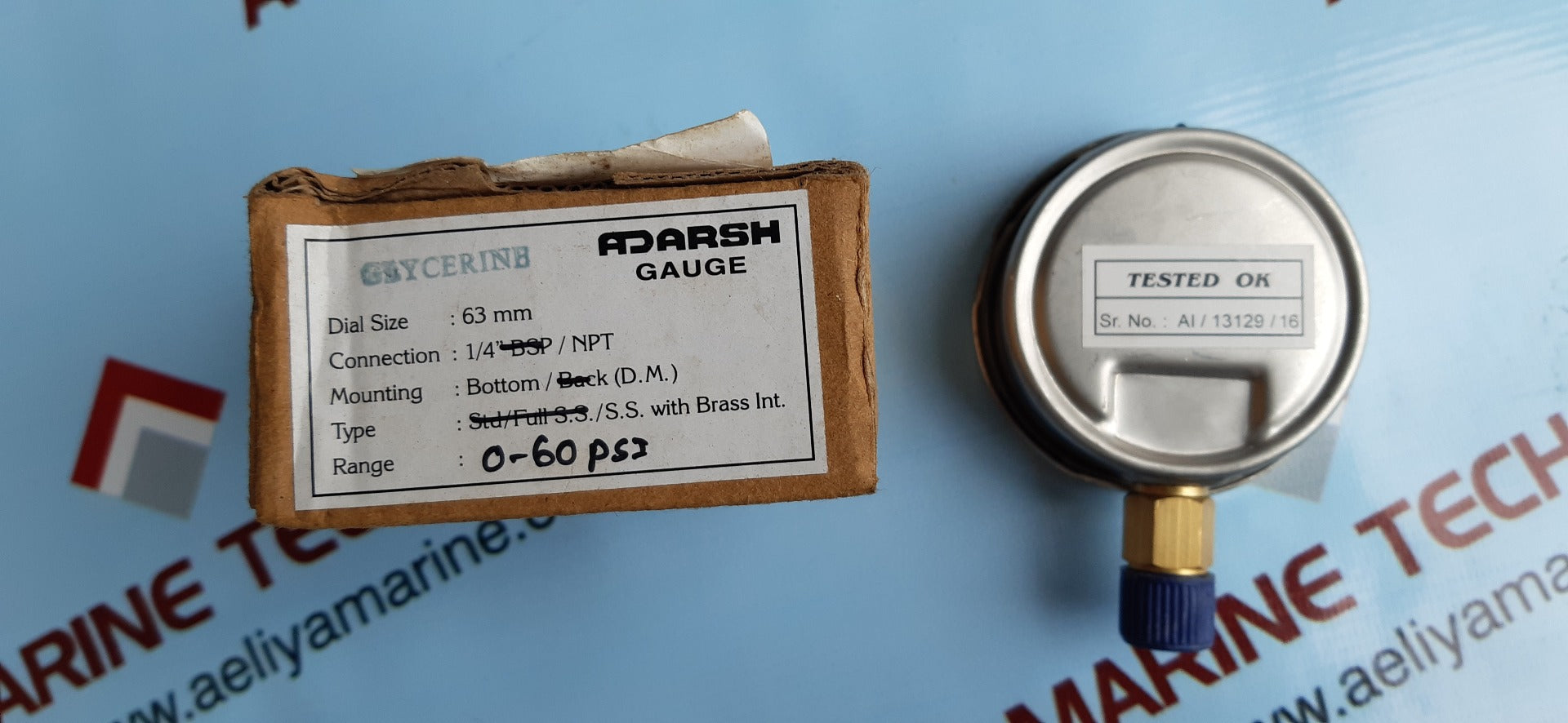 ADARSH S.S. WITH BRASS INTERNALS PRESSURE GAUGE 0-60 PSI