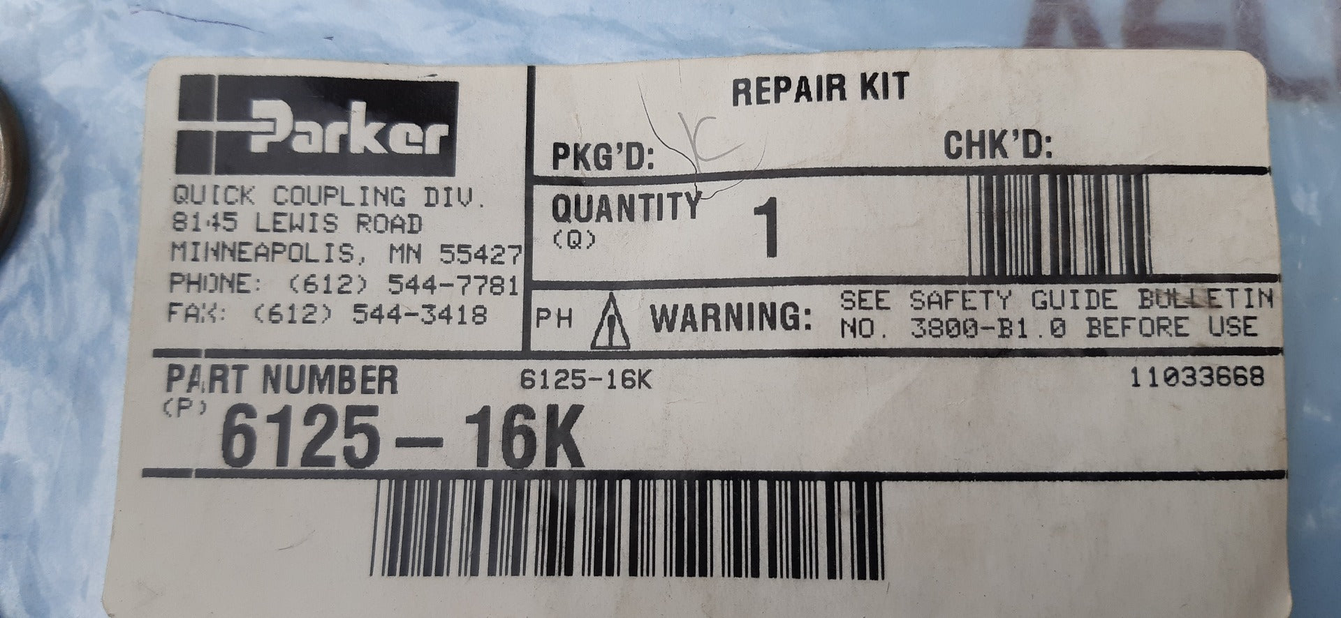 Parker 6100 series coupler repair kit