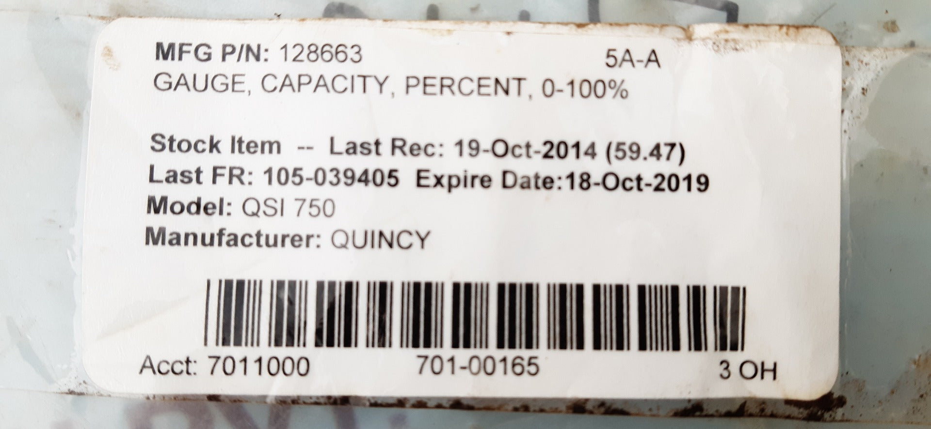 Quincy capacity 128663 gauge 0-100%