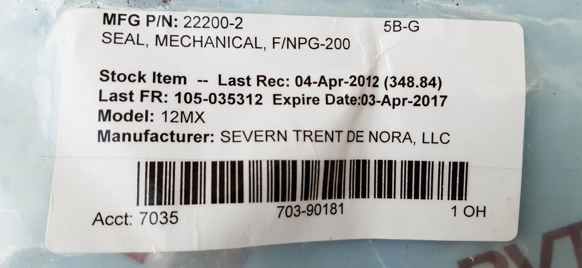 Severn trent 22200-2 Mechanical seal kit