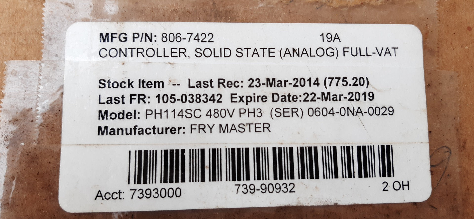 Frymaster 8067422 cm/elc fv analog control