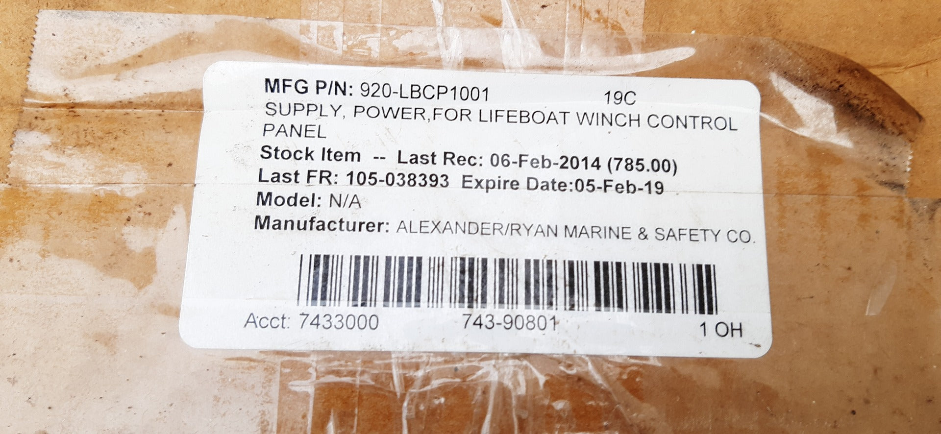Nova 920-lbcp-1001 power supply for lifeboat winch control panel