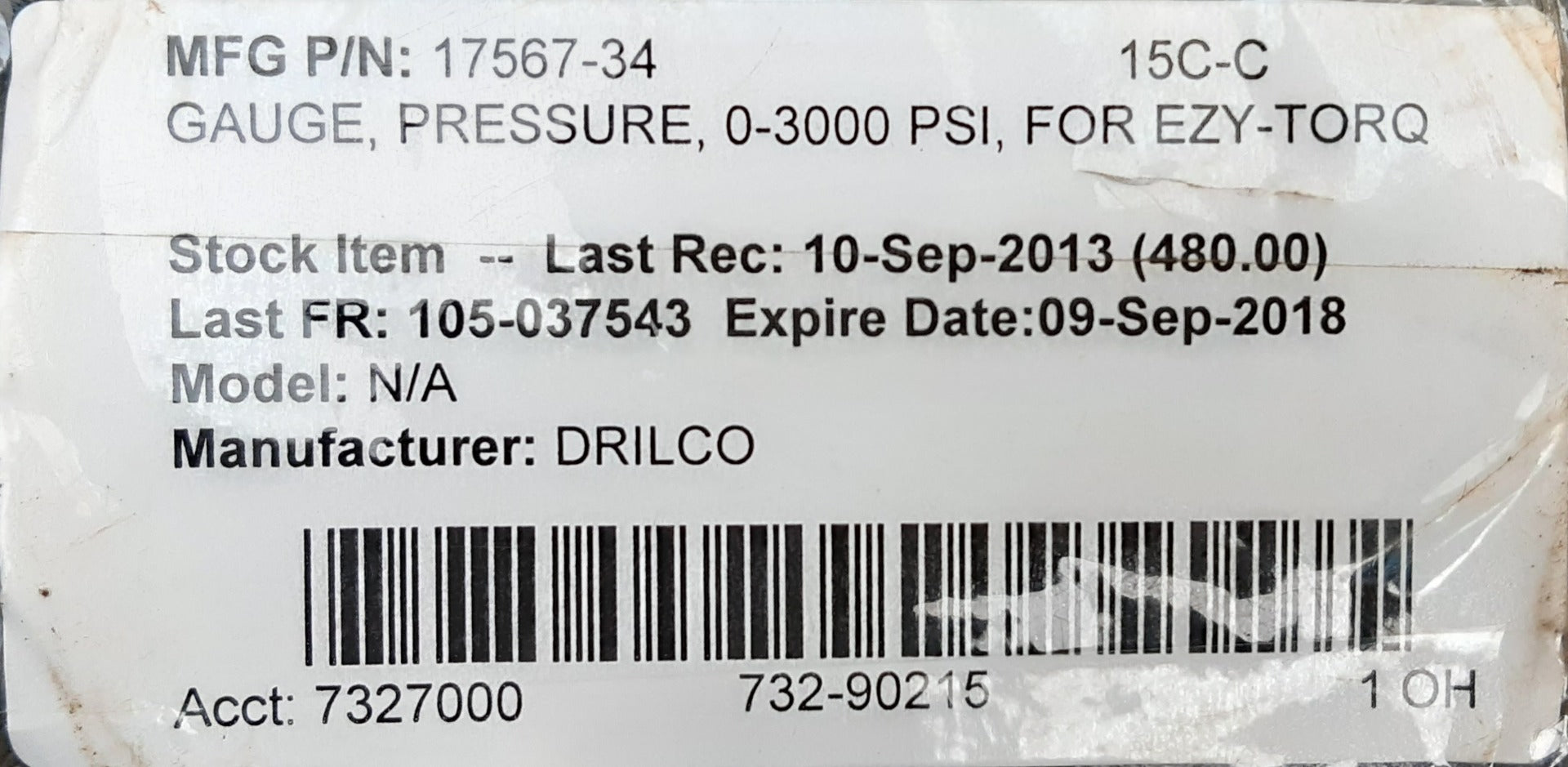 Drilco ezy-torq pressure gauge 0-3000 psi